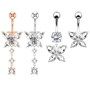 Butterfly Belly Button Rings Stainless Steel Earring Ring Gift Women Jewelry 1pc - Picture 1 of 16