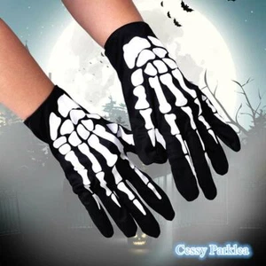 SN-A2-2 Skeleton Adults Unisex Bone Printed Halloween Costume Gloves - Picture 1 of 3