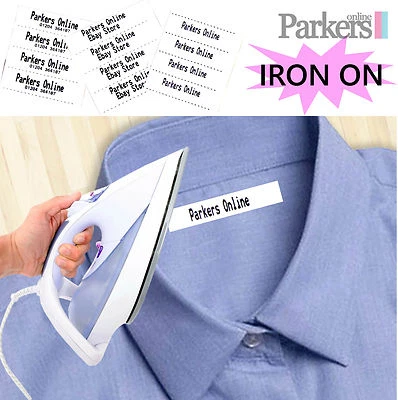 PARKERS BRAND NEW PRINTED IRON ON NAME TAPES NAME LABELS 25 50 100 SCHOOL CARE HOME ARMY