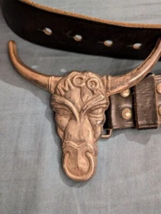 Alexander McQueen Buckle with cow motif Black Leather Belt Used Good Condition - Picture 1 of 4