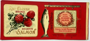 Anacortes WA FIDALGO ISLAND PACKING CO LABEL Red Clover Brand Sockeye Salmon 5F - Bild 1 von 5