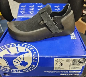 Birkenstock Reykjavik Black Nubuck Leather Deep Blue Footbed W9 M7 Narrow 40 - Picture 1 of 5