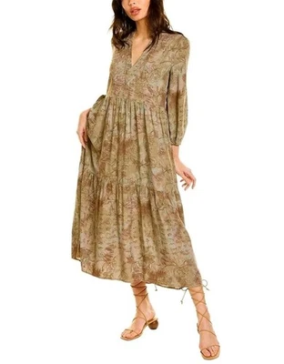 Johnny Was Calmé Tiered Puff Sleeve Midi Dress Sz (S) Beige Floral Boho Peasant - Image 1 of 4