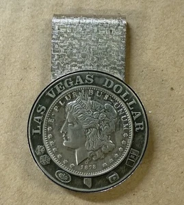 Vintage 1878 Las Vegas Dollar Coin Money Clip Gambling HTF Silver Tone - Picture 1 of 3