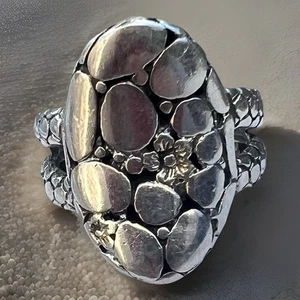 925 Sterling Silber Vintage Kieselstruktur Floral Statement Boho Ring Gr. 7,5 - Bild 1 von 8