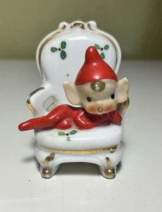 De colección Navidad Pixie Elfo en Silla MCM Cerámica Japón Coleccionable Difícil de Encontrar - Imagen 1 de 8