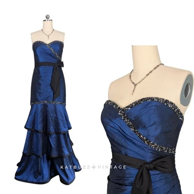 Vintage Flirt Prom Dress Maxi Gown 10 Black Goth Glam Y2K Strapless Mermaid - Image 1 of 4