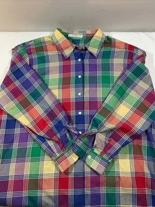 Foxcroft Size 20W Multi Plaid Shaped Wrinkle Free Button Up Long Sleeve H53 - Picture 1 of 8