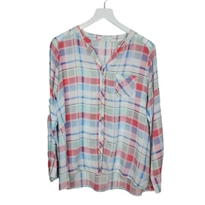 FOXCROFT 100% Tencel Pink and Blue Plaid Easy Care Lightweight Shirt - Size 12P - Picture 1 of 5