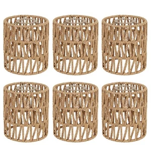 6 Pack Rattan Lamp Shade, Small Boho Lamp Shades Replacement, 5.9in Height, 5... - Picture 1 of 9