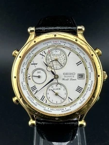 Orologio Seiko Age of Discovery World Timer Uomo Data Oro 39mm Quarzo 5T52-7A10 - Foto 1 di 12