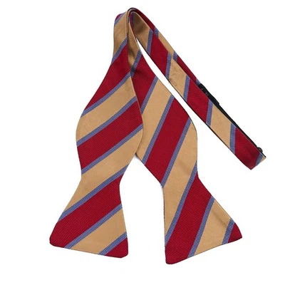 Jos A Bank галстук-бабочка шелк хлопковая смесь красный желтовато-коричневый синяя полоса регулируемый Италия - Изображение 1 из 4