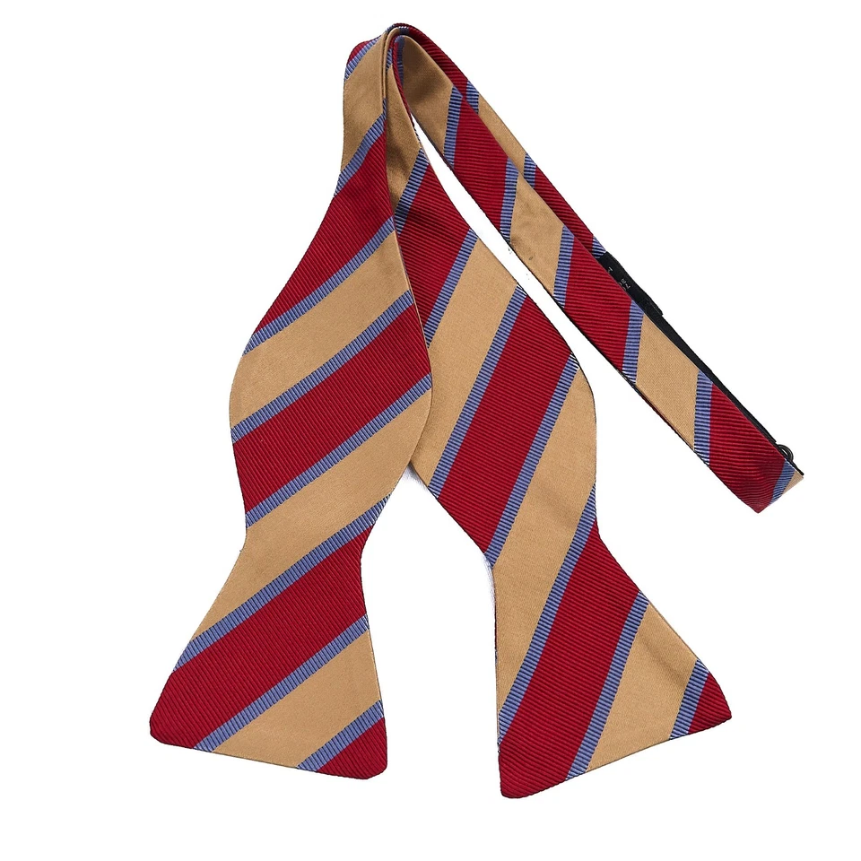Jos A Bank Pajarita Seda Mezcla Algodón Rojo Tostado Azul Rayas Ajustable Italia Foto 1 de 4