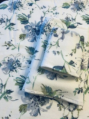 Caro Home 3 piezas 2 TOALLAS DE BAÑO 1 Mano Blanco Púrpura Verde Floral Flores Nuevo Foto 1 de 4