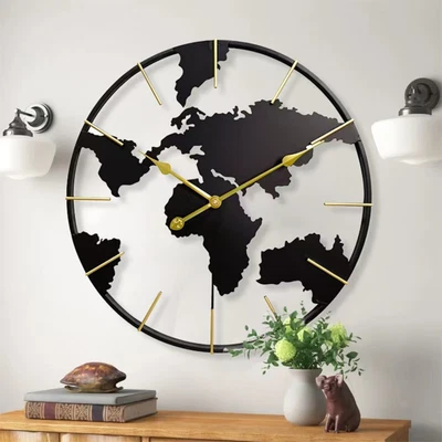 Wall Clock World Map Design Convenient Hanging Clock for Bar Office Kitchen - Image 1 of 4