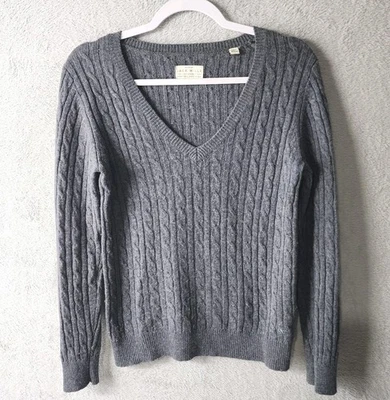 Jack Wills Sweater 100% Merino Wool Cable Knit Grey Crew Neck Womens Size 6 - Image 1 of 4