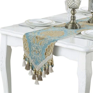 Embroidery Luxury Table Runner Jacquard Fabric Table Runner with Multi-Tassel... - Picture 1 of 6
