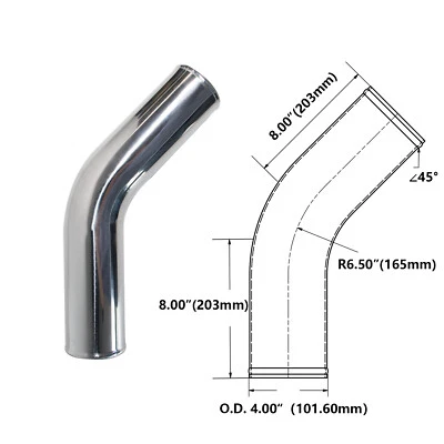 45 Degree Aluminum Pipe Intercooler Tube Hose Polished 4.00" OD 8.0'' Length New - Image 1 of 4