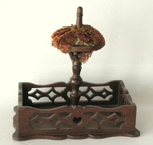 Antique Folk Art Handmade Sewing Basket Tray Heart & Stars Millinery Quilting - Picture 1 of 12