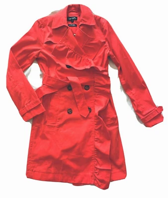 Chaqueta gabardina roja Spiegel para mujer talla 2 detalle de volantes con cinturón Foto 1 de 4
