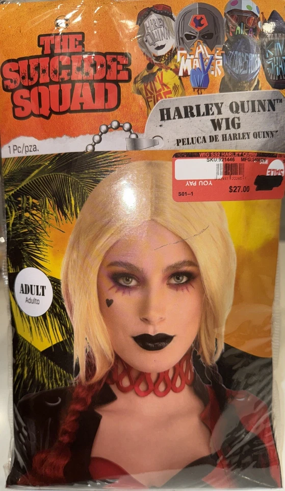 Peluca rubia The Suicide Squad Harley Quinn con trenzas negras/rojas adulto DC adulto sistema operativo Foto 1 de 2