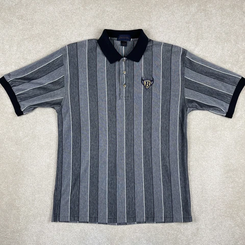 Baltimore Ravens Polo Shirt Mens Large Gray Striped 90s Logo NFL Maryland Cover