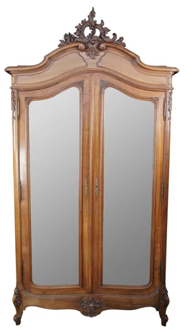Antique 19th Century French Louis XV Walnut Baroque Mirrored Knockdown Armoire Cover