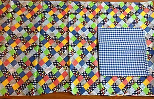 Vintage Patchwork Squares Gingham Flowers Cotton Quilting Fabric 1.5 Yd + 20" - Picture 1 of 4