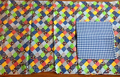 Vintage Patchwork Squares Gingham Flowers Cotton Quilting Fabric 1.5 Yd + 20" - Image 1 of 4