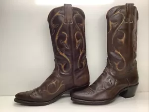 VTG MENS WRANGLER COWBOY SNIP TOE BROWN BOOTS SIZE 8 D - Picture 1 of 10