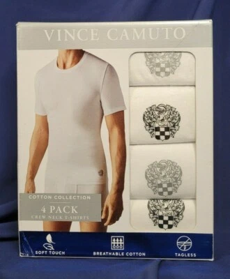 Vince Camuto 4 Crew Neck T-Shirts M White Cotton Classic Fit, Tagless SHIPS FREE - Image 1 of 4