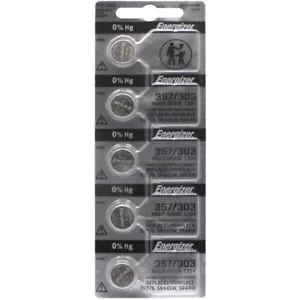 Energizer 357/303 Silver Oxide Coin Cell Batteries SR44SW 5 Pack USA SELLER - Picture 1 of 2