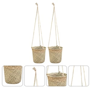 2 Pcs Flower Pot Indoor Home Decor Flower Basket Hand Woven Flower Pot - Picture 1 of 12