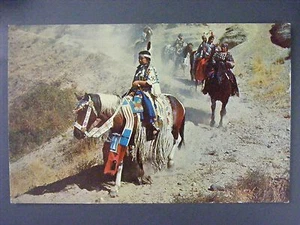 Indians On The Trail Horseback Color Chrome Postcard 1950s Vintage - Picture 1 of 2