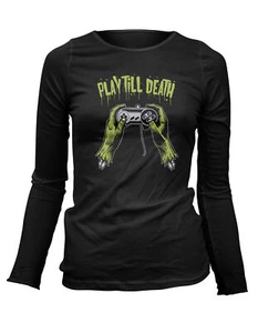 Damen T-Shirt Longsleeve Play Till Death Zombie Gamer Pad PD30420LS - Picture 1 of 1