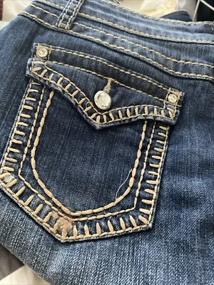 Earl Jeans Mini Skirt Womens  8 Dark Denim Thick Stitch Rhinestone Festival - Image 1 of 4