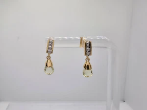Estate 14kt Yellow Gold Briolette Peridot Diamond Accent Drop Earrings - Picture 1 of 8