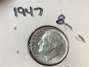 Moneda de diez centavos Roosevelt de plata de alto grado 1947, 1 moneda de diez centavos de las fotos - Imagen 1 de 10