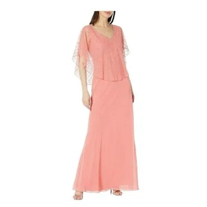 Neu mit Etikett J Kara Damen geometrisches Capelet Perlen Maxikleid koralle V-Ausschnitt Gr. 18 - Bild 1 von 13