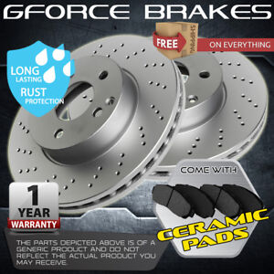 FRONT 2 Cross Drilled Rotors & 4 Ceramic Pads for 2016 Nissan NV3500