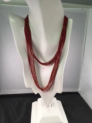 Designer Amy Kahn Russell Red Enameled Liquid 10 Strand Brass Chain 35 + 2" - Image 1 of 4