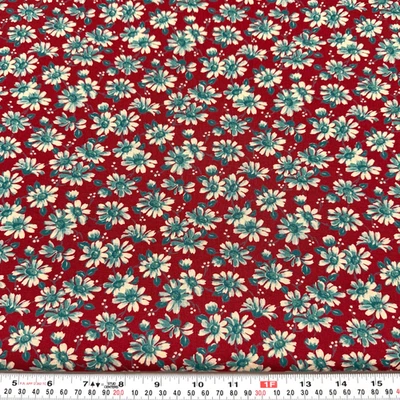 Vintage Teal Florals on Burgundy Concord Fabrics Cotton by the HALF YARD - Image 1 of 2