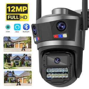 Three Lens 12MP HD Outdoor WIFI IP Camera PTZ Camera Ai Human Detection iCsee AP - Picture 1 of 5