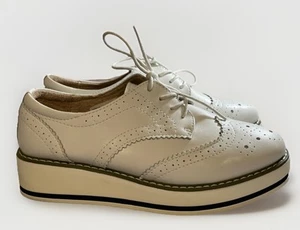 Dadawen White Leather Lace Up Platform Wing Tip Oxfords Women’s Size 9 EUC - Picture 1 of 9