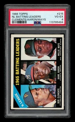 1966 Topps Set-Break #215 Líderes de bateo de la Liga Nacional Clemente, Aaron, Mays PSA 4 en muy buena condición-excelente Foto 1 de 3