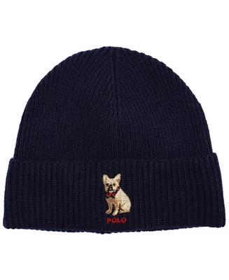 Polo Ralph Lauren Embroidered Frenchie French Bulldog Knit Beanie O/S Black NWT - Image 1 of 4