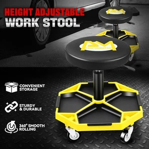 300lbs Adjustable Mechanics Rolling Seat Creeper Garage Stool Work Chair Yellow - Picture 1 of 8