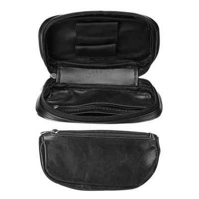 Leather Tobacco Pipe Bag with Separate Tobacco Pouch Holds 2 Pipes Portable Foto 1 de 4