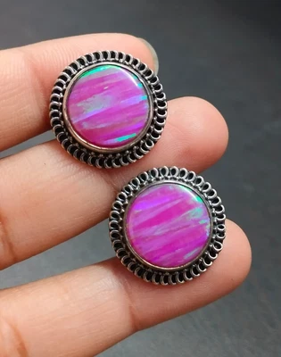 Gemelli in argento sterling ossidato con pietra preziosa opale di fuoco... - Immagine 1 di 4