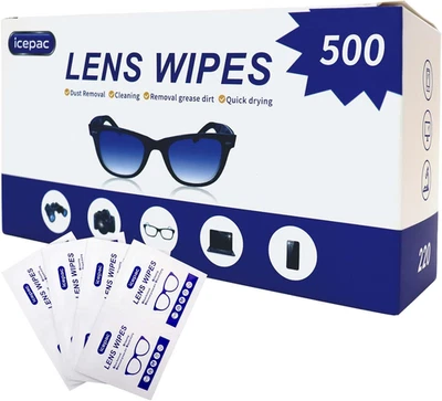 500 toallitas limpiadoras de lentes para anteojos, prehumedecidas envueltas individualmente Foto 1 de 4